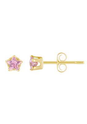 Top Fashion Jewelers 14K Yellow Gold 3mm Star Pink Cubic Zirconia Stud Earrings