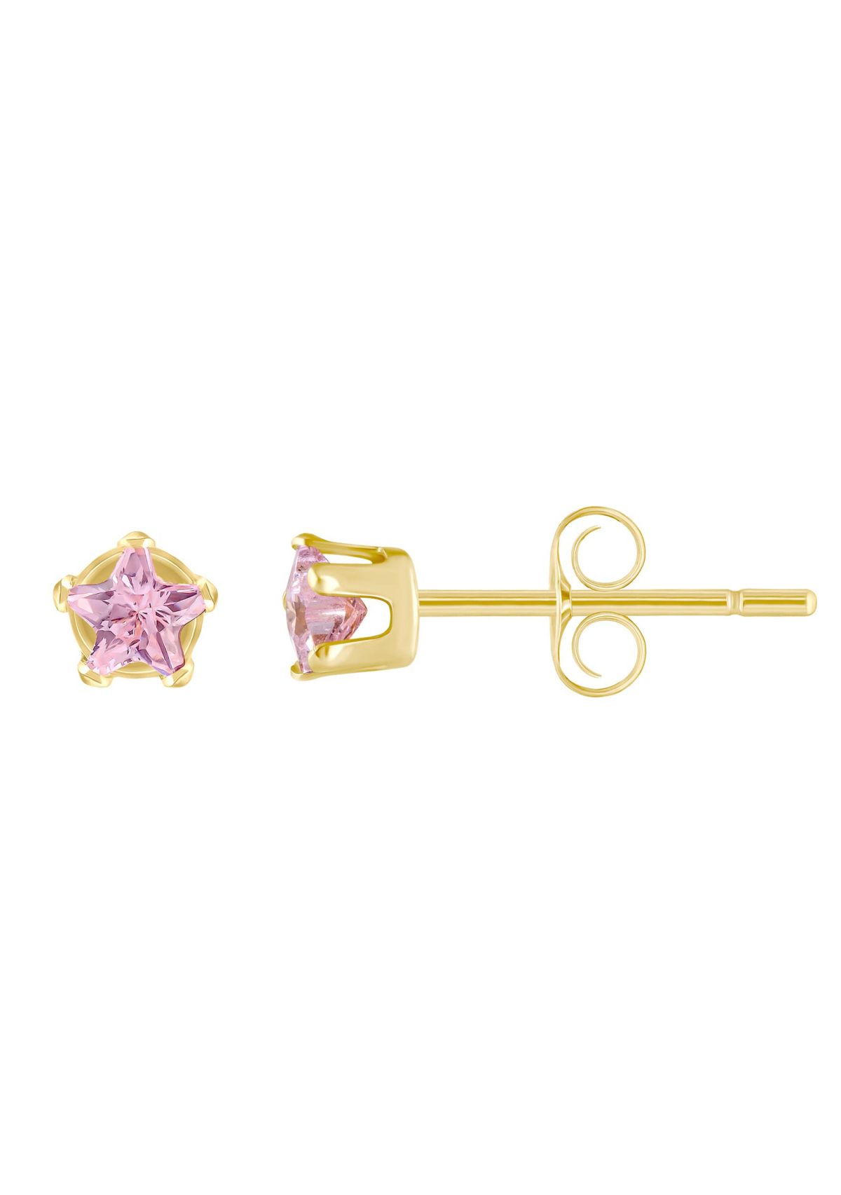 14K Yellow Gold 3mm Star Pink Cubic Zirconia Stud Earrings