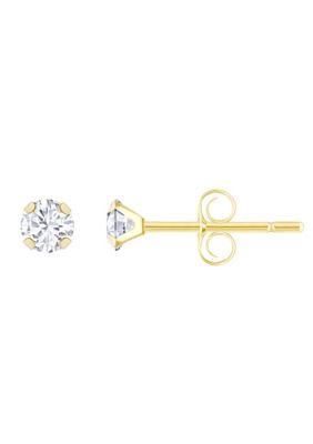 Top Fashion Jewelers 14K Yellow Gold 3mm Round Cubic Zirconia Stud Earrings