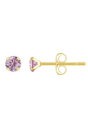 Top Fashion Jewelers 14K Yellow Gold 3mm Round Pink Cubic Zirconia Stud Earrings