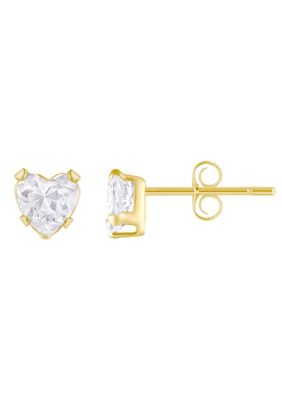 Top Fashion Jewelers 14K Yellow Gold 4mm Heart Shape Cubic Zirconia Stud Earrings