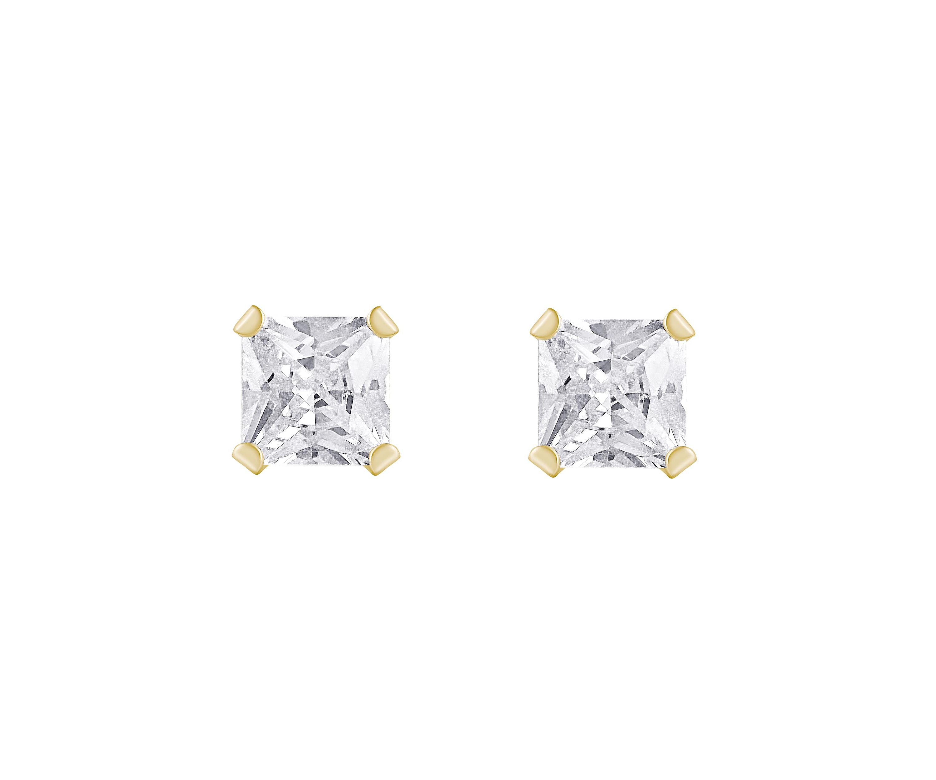 14K Yellow Gold 3mm Princess Cut Cubic Zirconia Stud Earrings