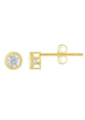 Top Fashion Jewelers 14K Yellow Gold 3mm Round Cubic Zirconia Bezel Stud Earrings