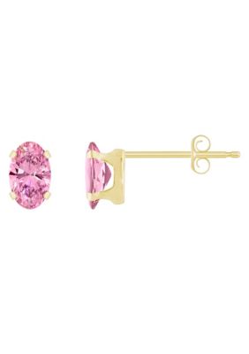 Top Fashion Jewelers 10K Yellow Gold 5x3mm Oval Pink Cubic Zirconia Stud Earrings