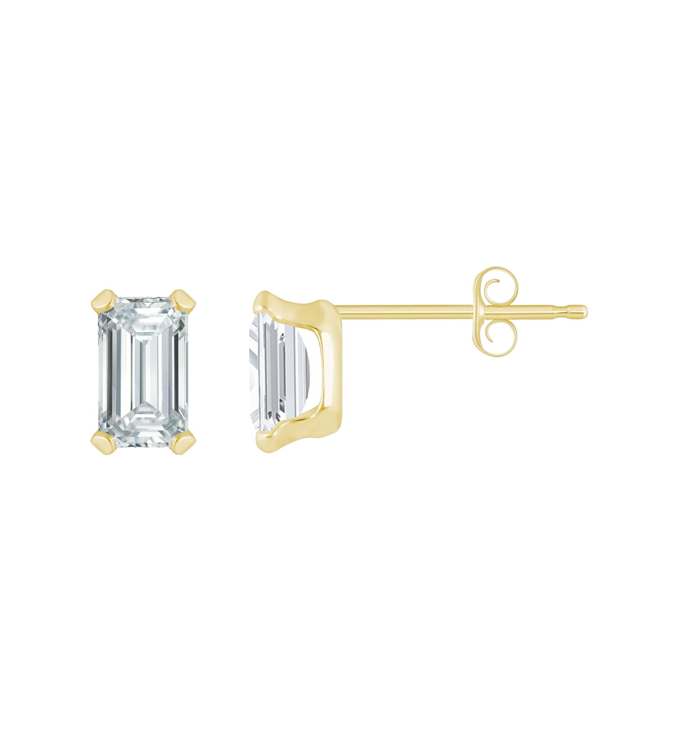 10K Yellow Gold 5x3mm Emerald Cut Cubic Zirconia Stud Earrings