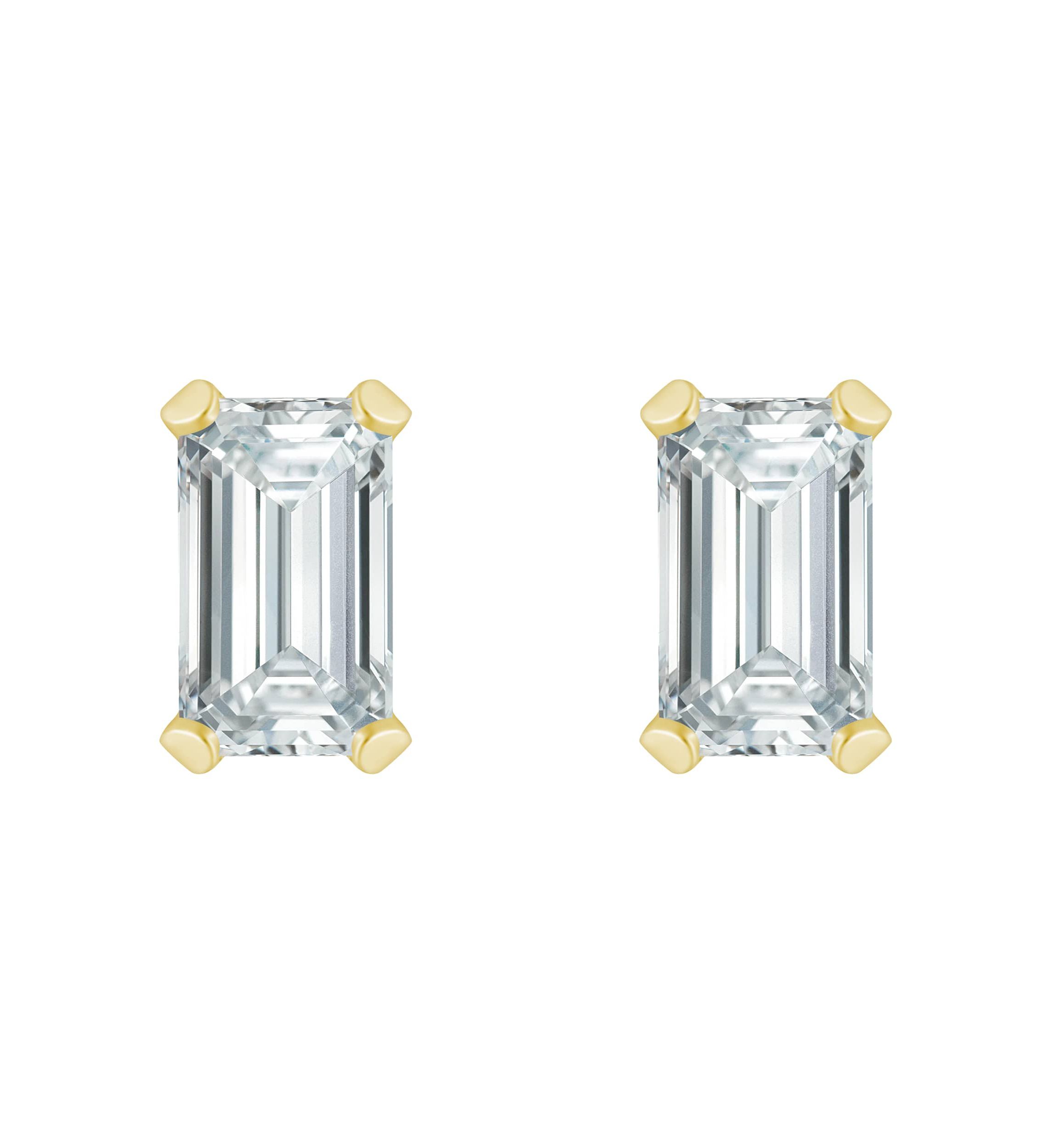 10K Yellow Gold 5x3mm Emerald Cut Cubic Zirconia Stud Earrings