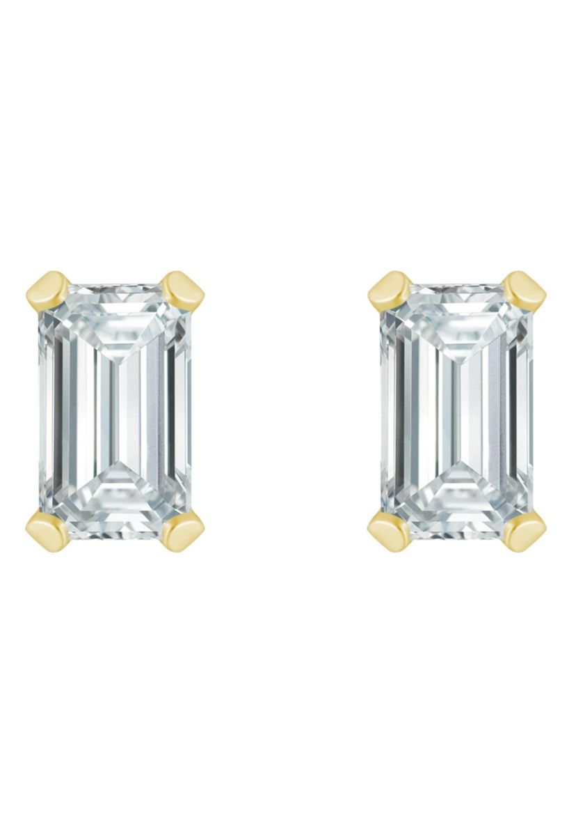 10K Yellow Gold 5x3mm Emerald Cut Cubic Zirconia Stud Earrings
