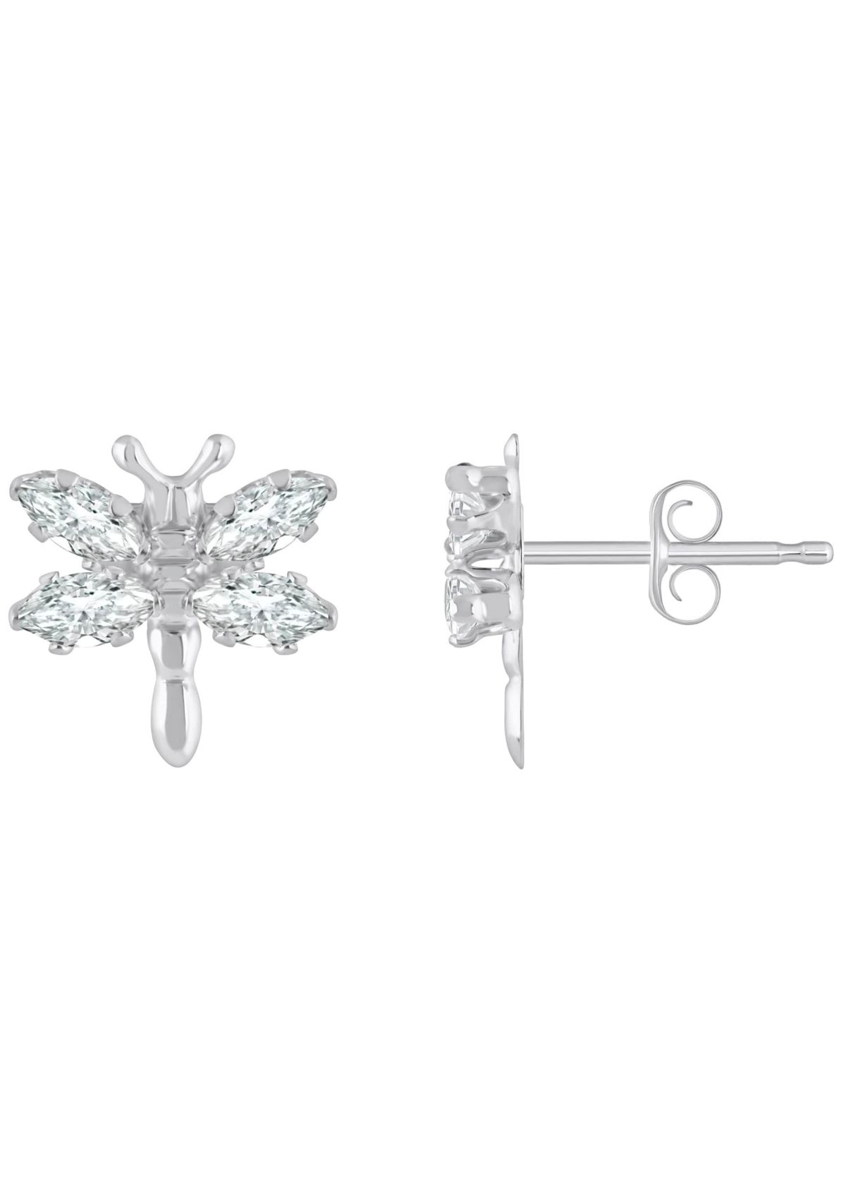 Sterling Silver Cubic Zirconia Dragonfly Stud Earrings