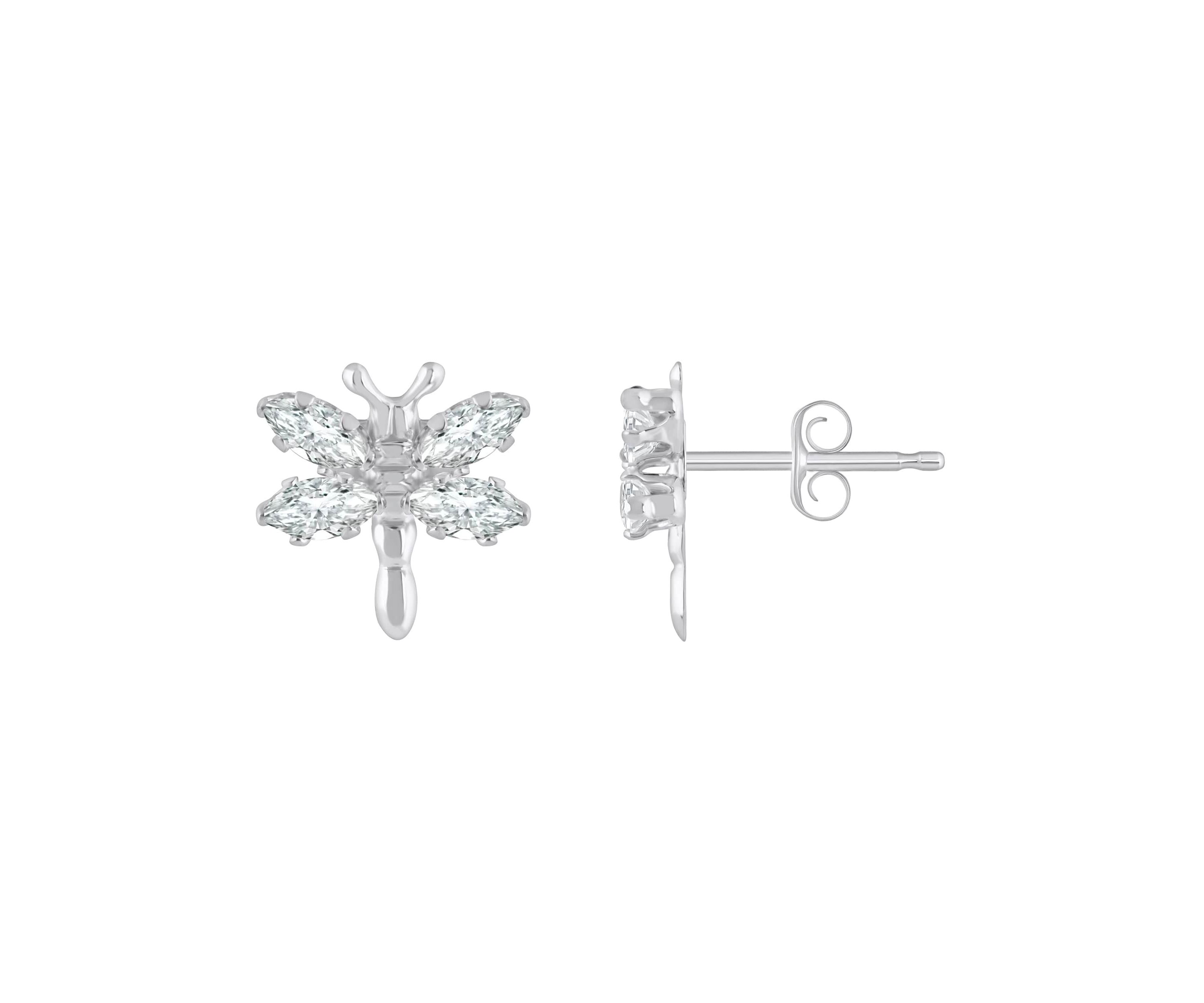 Sterling Silver Cubic Zirconia Dragonfly Stud Earrings