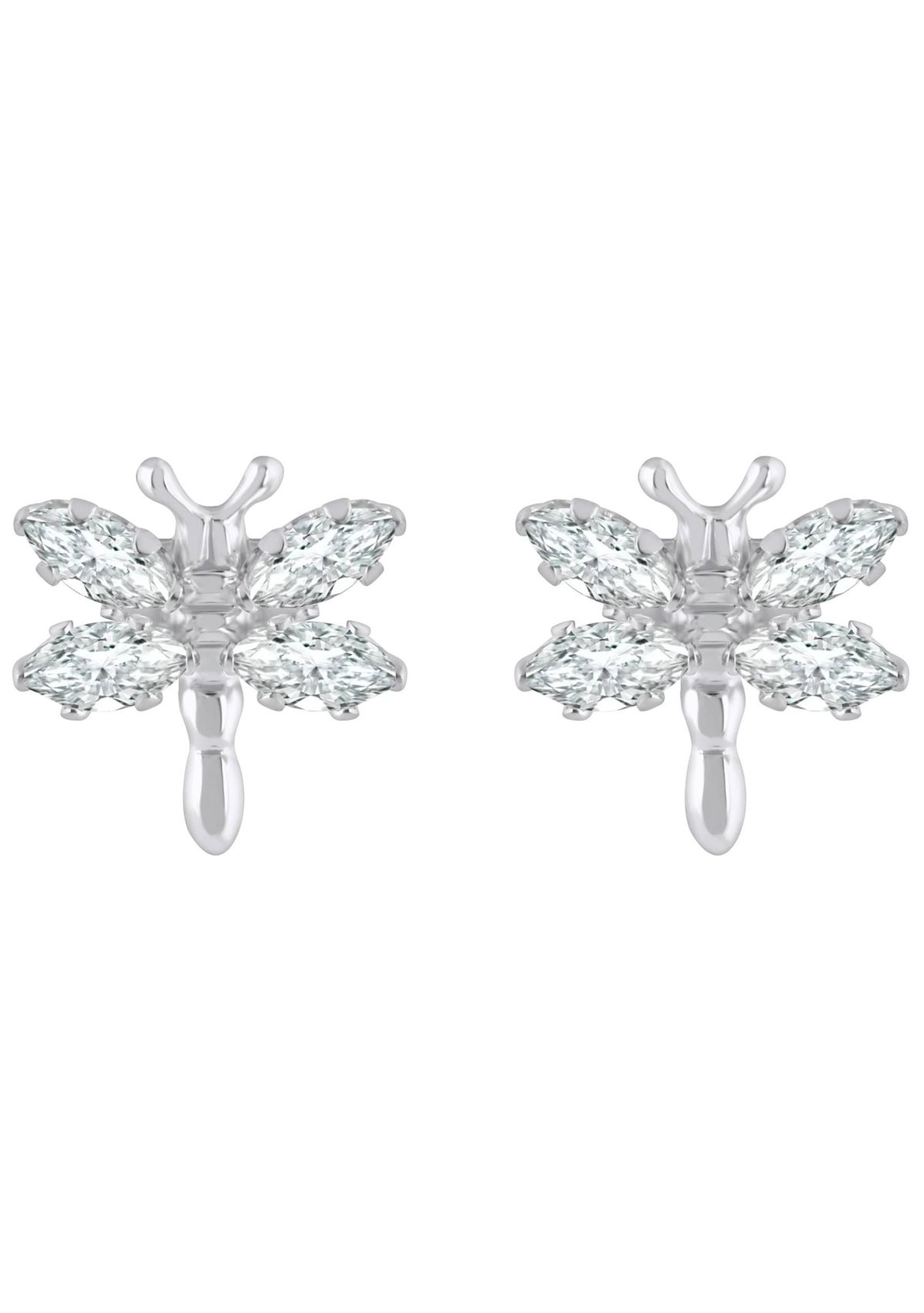 Sterling Silver Cubic Zirconia Dragonfly Stud Earrings