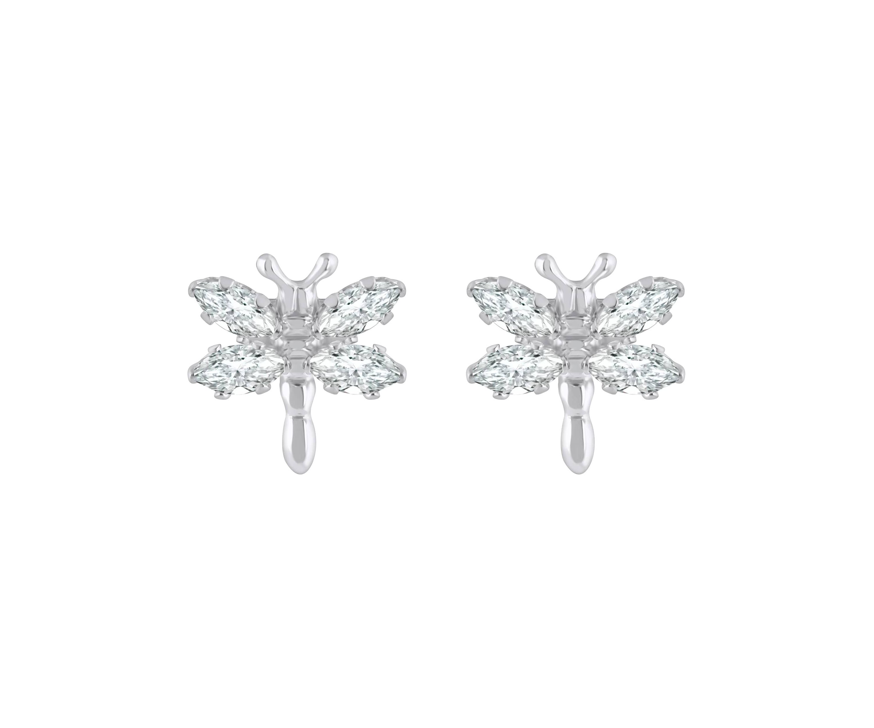 Sterling Silver Cubic Zirconia Dragonfly Stud Earrings