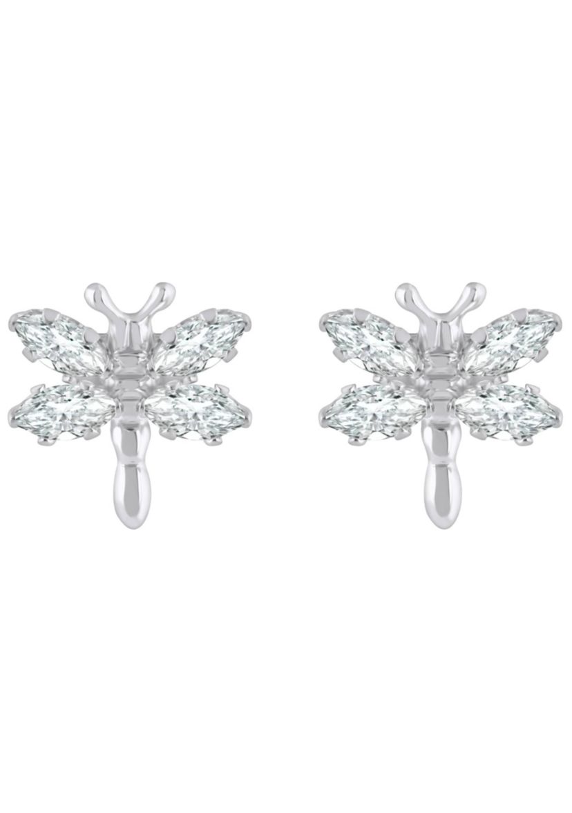 Sterling Silver Cubic Zirconia Dragonfly Stud Earrings