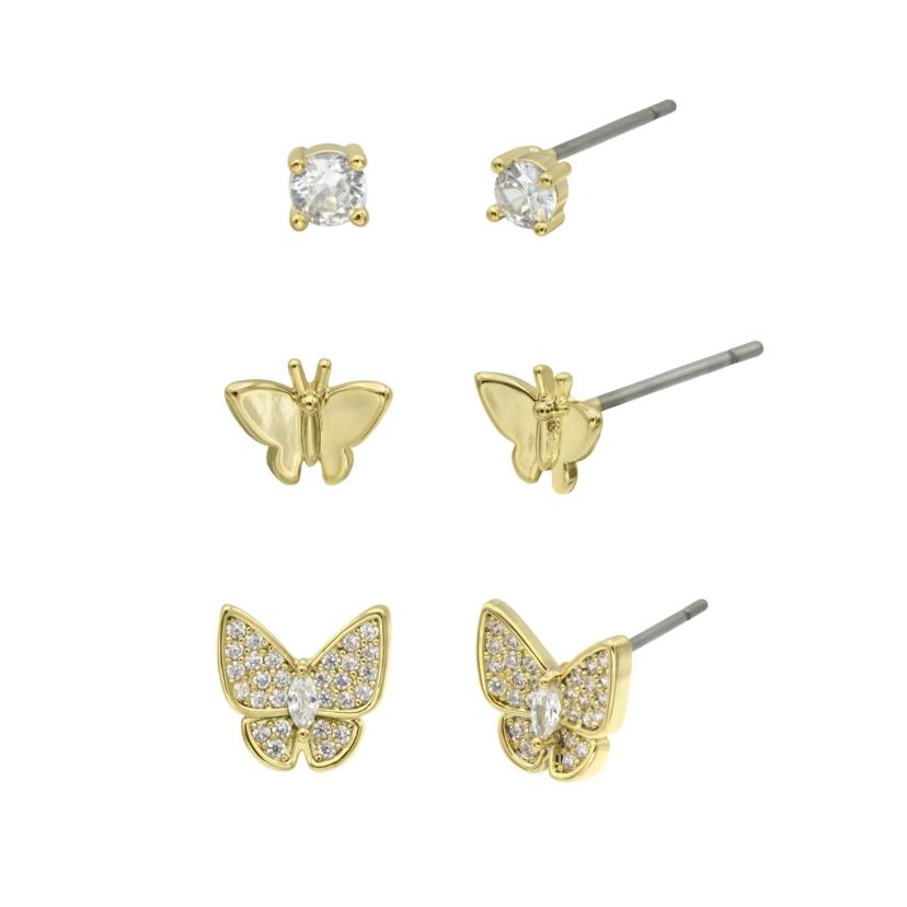 Lab Created Gold CZ Butterfly Earring Trio