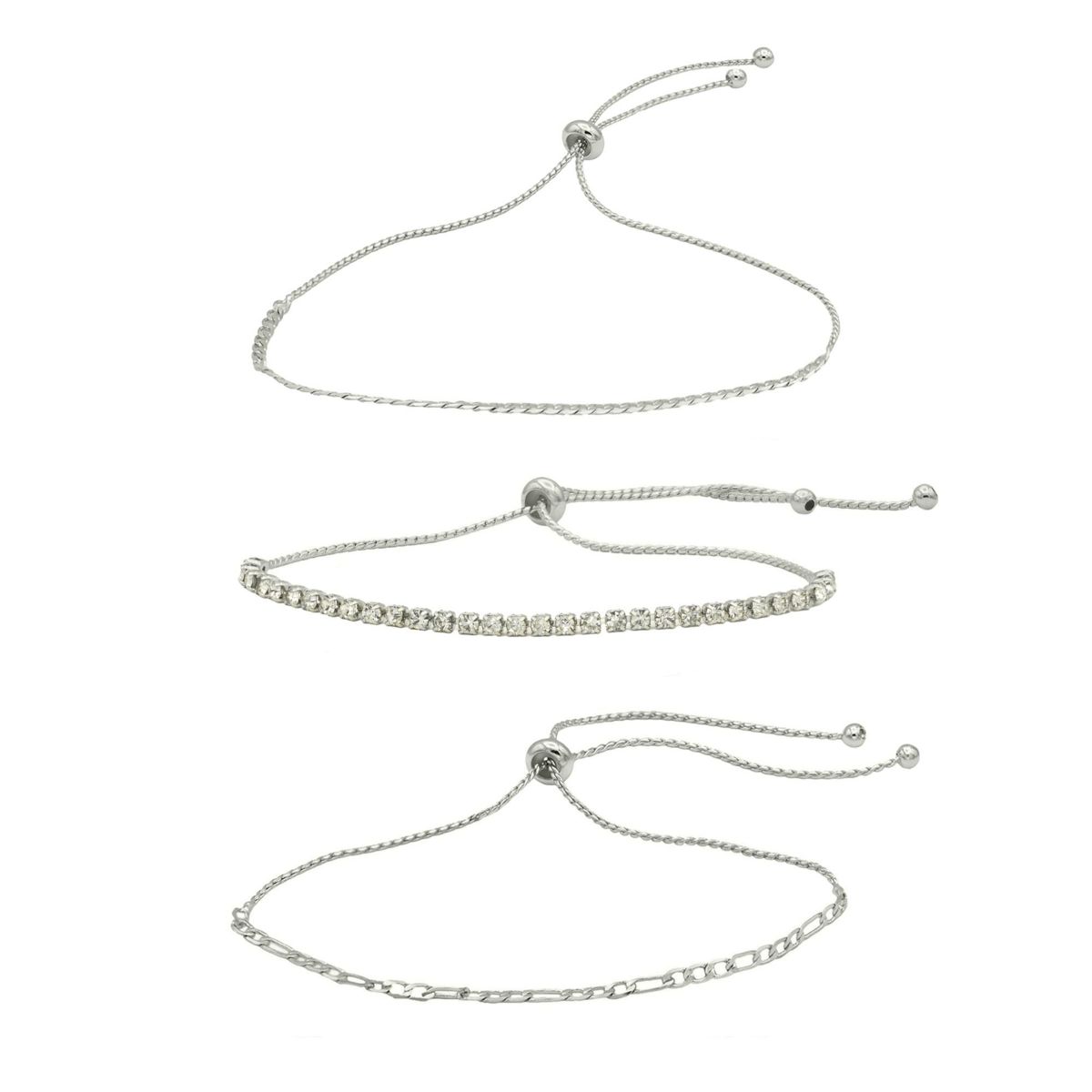 Lab Created Crystal and Silver Bolo Bracelet Trio