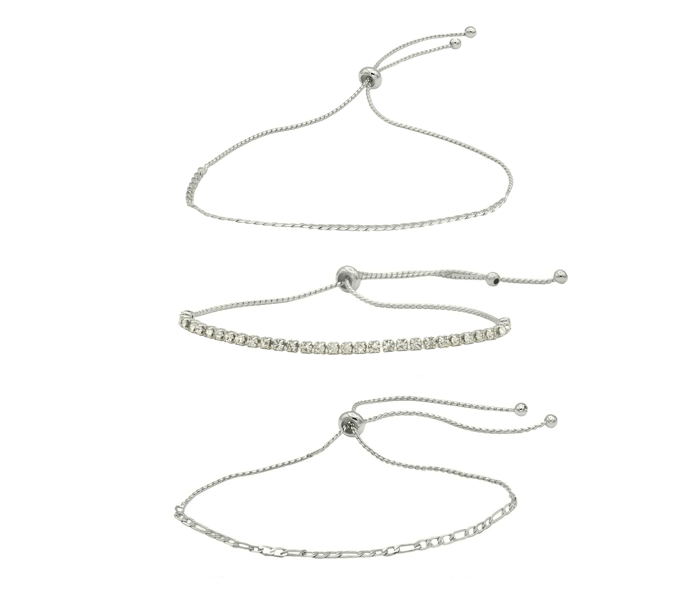 Lab Created Crystal and Silver Bolo Bracelet Trio