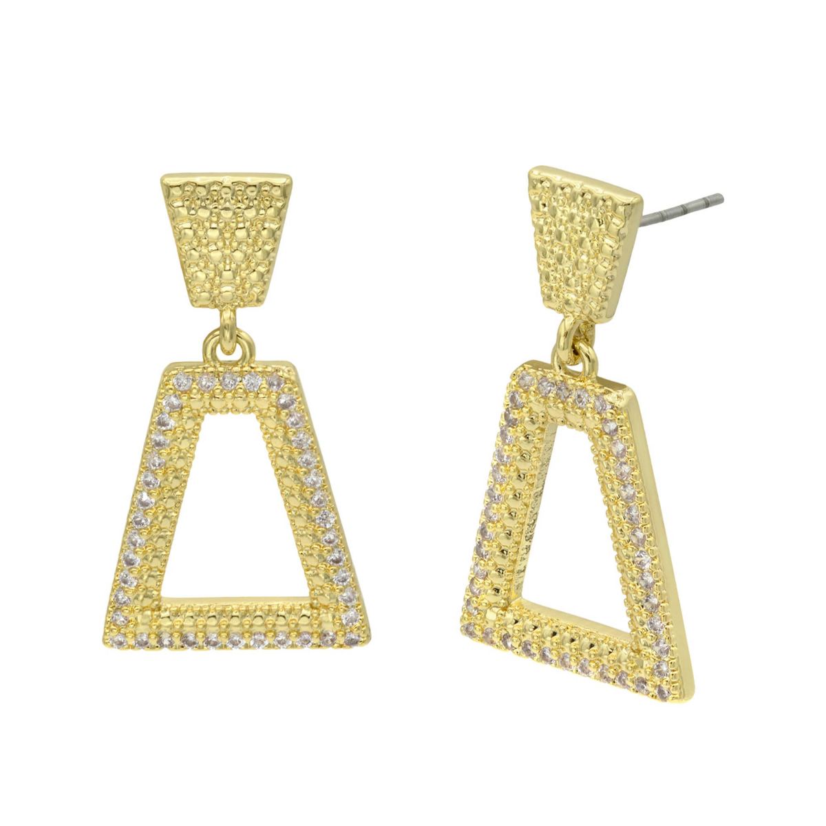 Lab Created Pave CZ Gold Drop Earrings