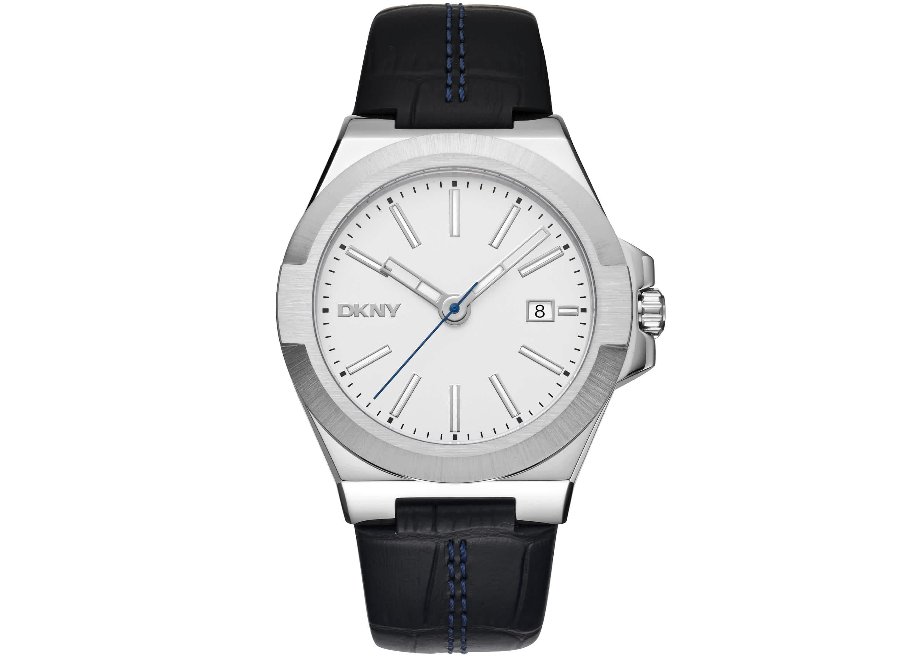 Mens Modernist Silver Dial Black Leather Strap Watch