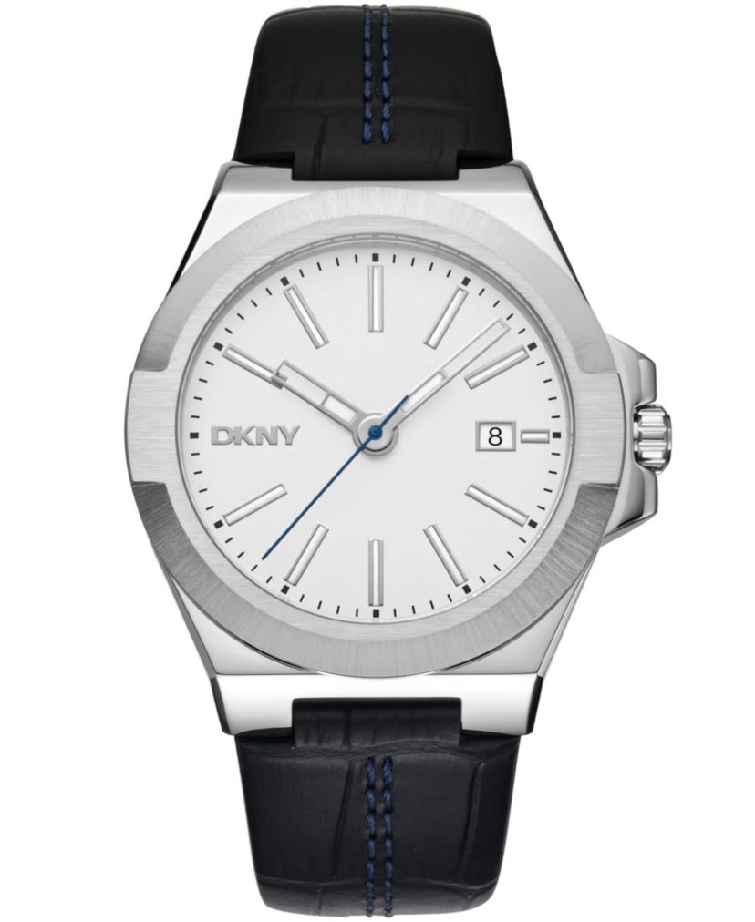 Mens Modernist Silver Dial Black Leather Strap Watch