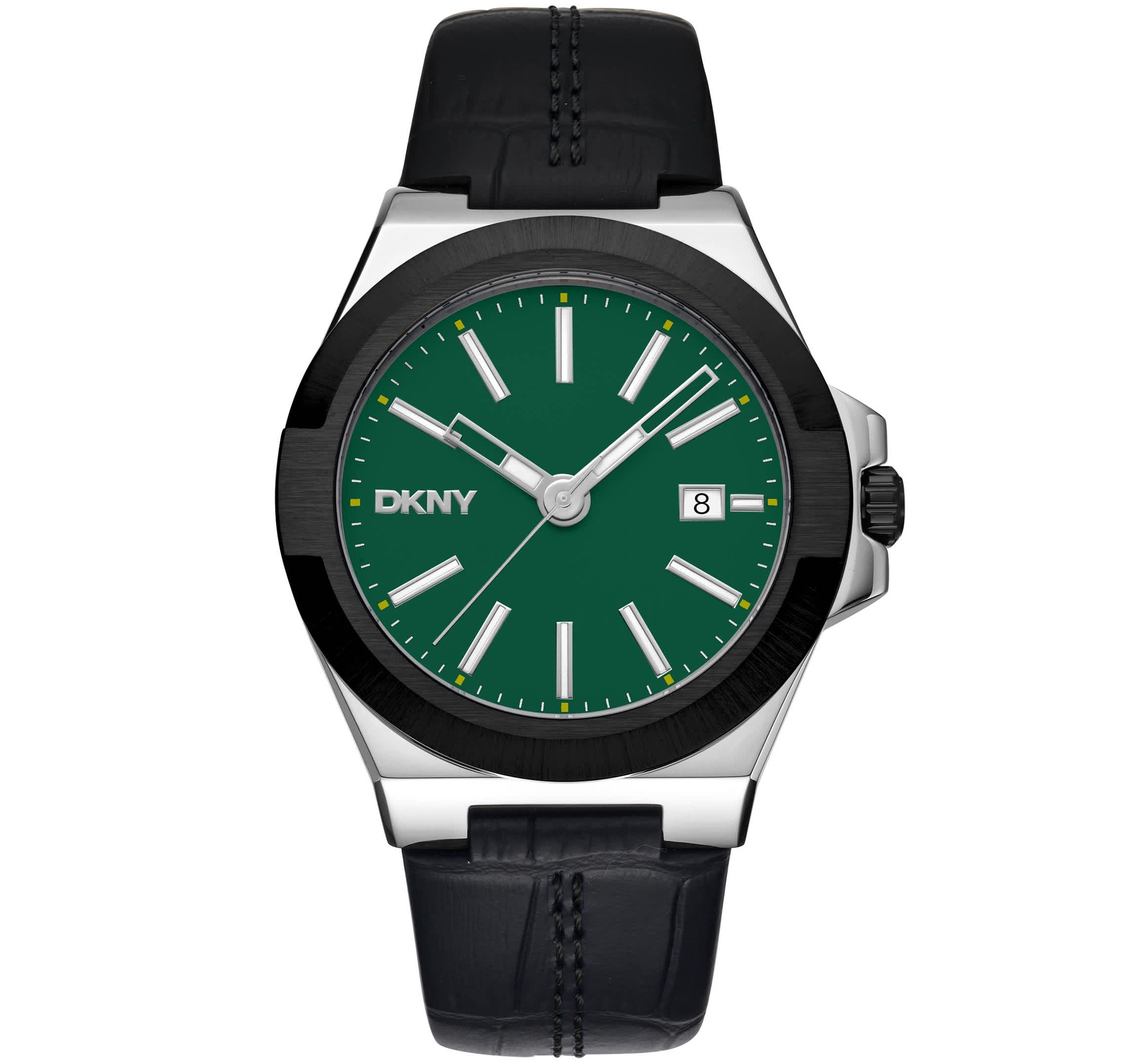 Mens Modernist Dark Green Dial Black Leather Strap Watch