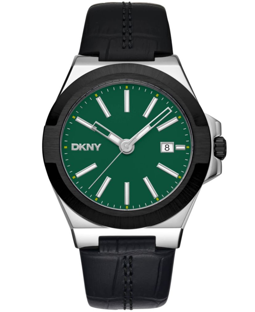 Mens Modernist Dark Green Dial Black Leather Strap Watch