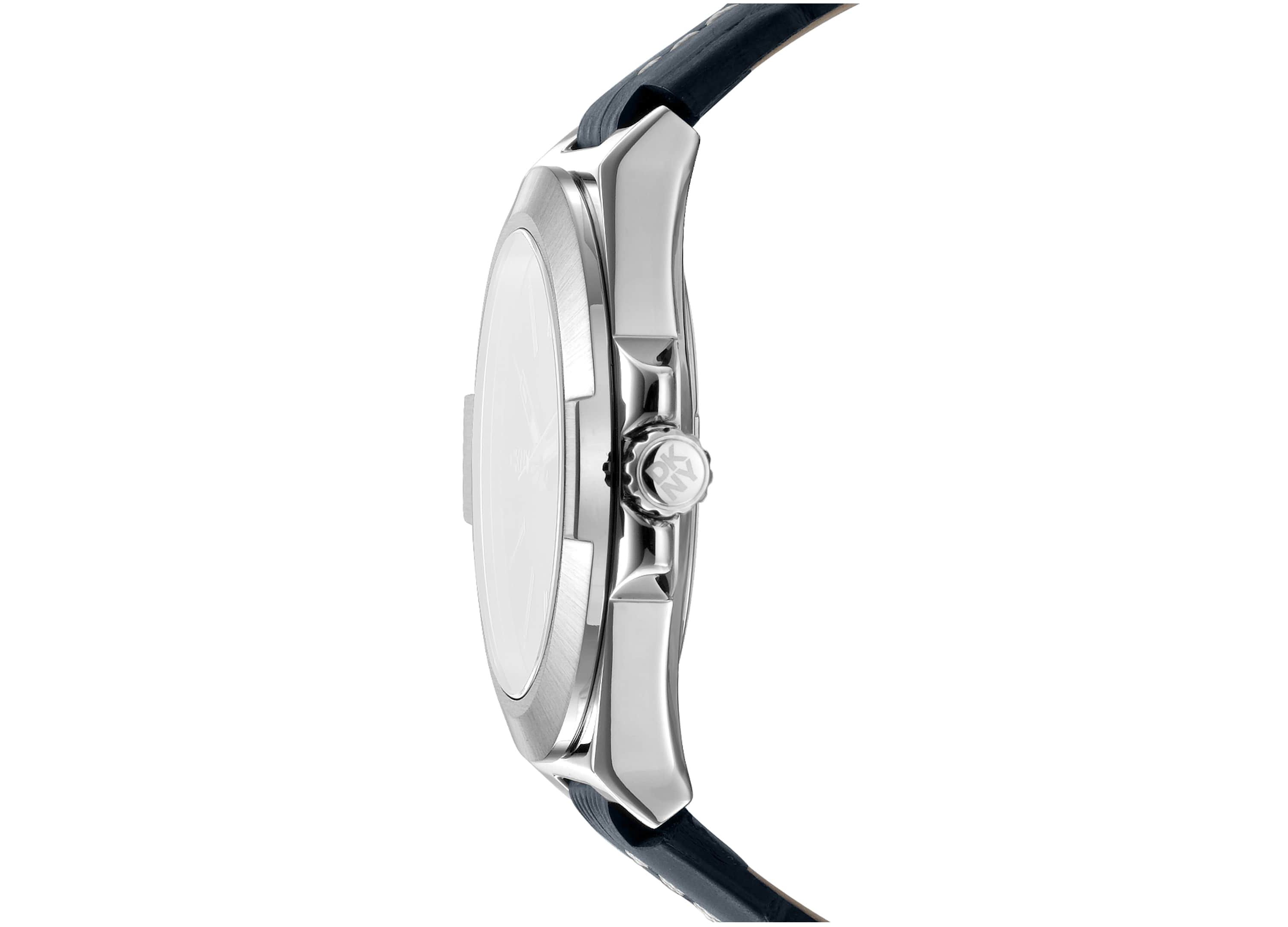 Mens Modernist Silver Dial Black Leather Strap Watch