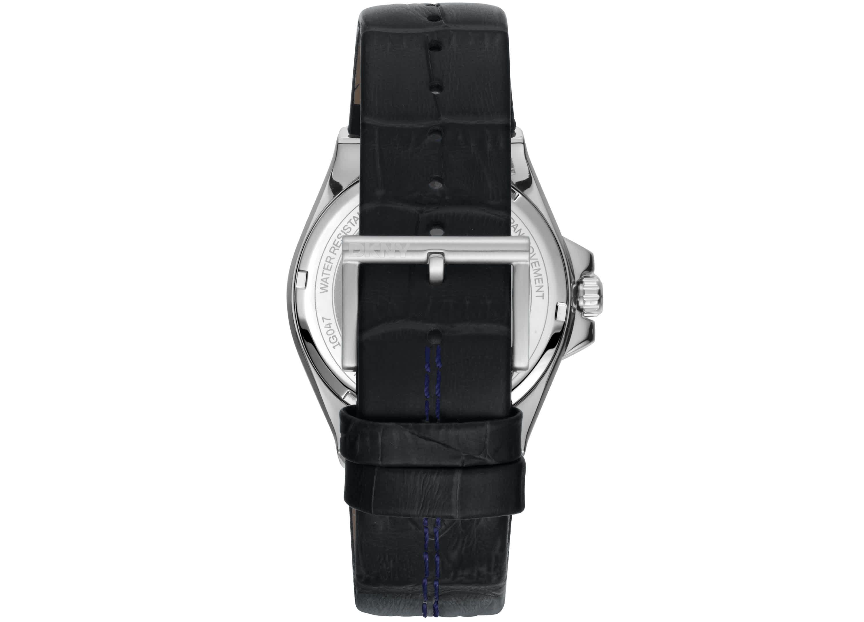 Mens Modernist Silver Dial Black Leather Strap Watch