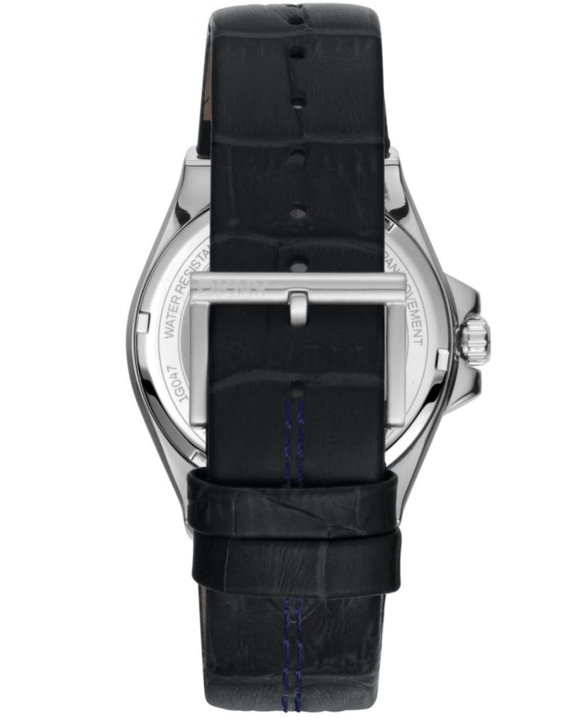 Mens Modernist Silver Dial Black Leather Strap Watch