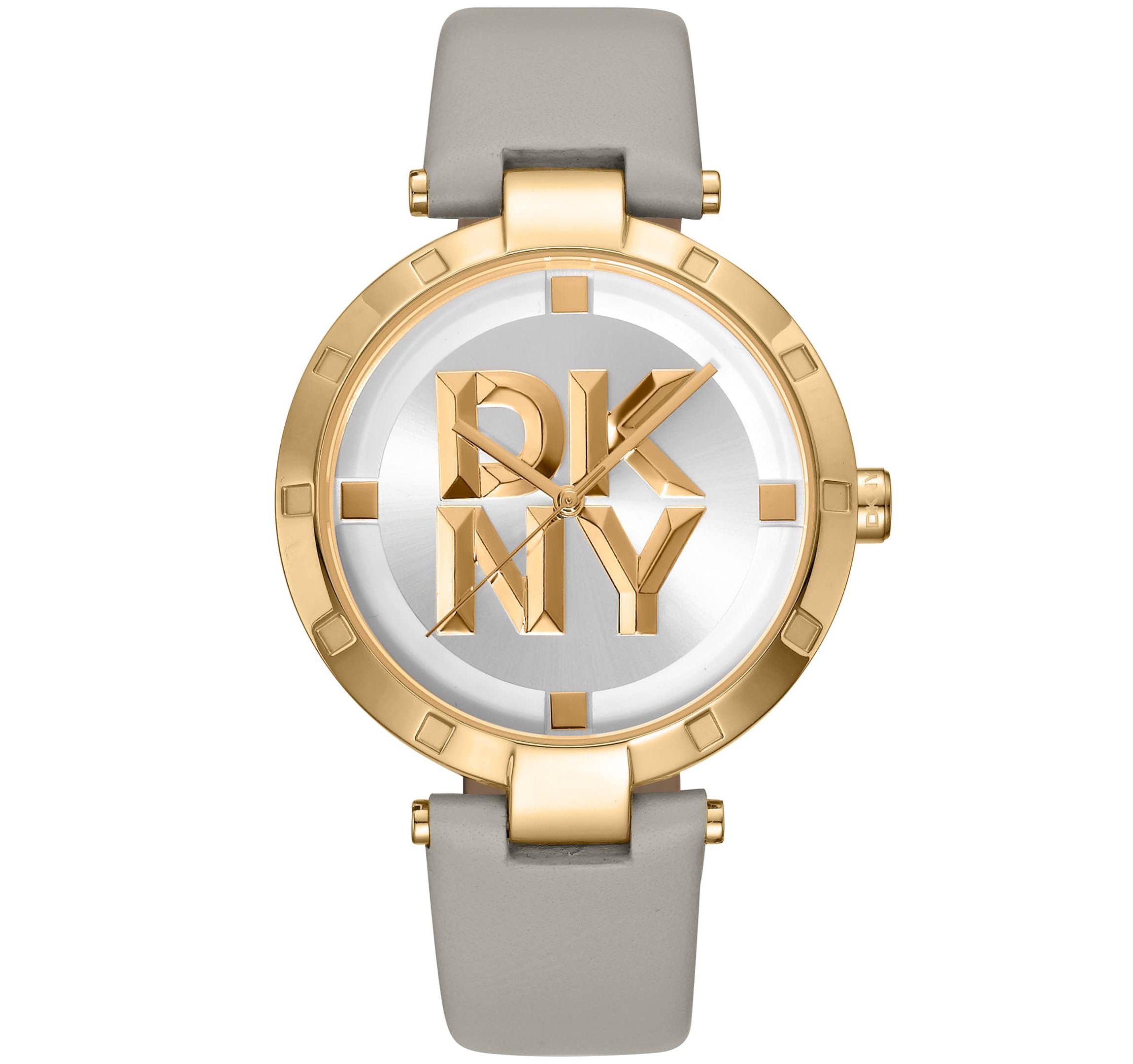 Womens Essential Logo Silver White Dial Grey Leather Strap Watch