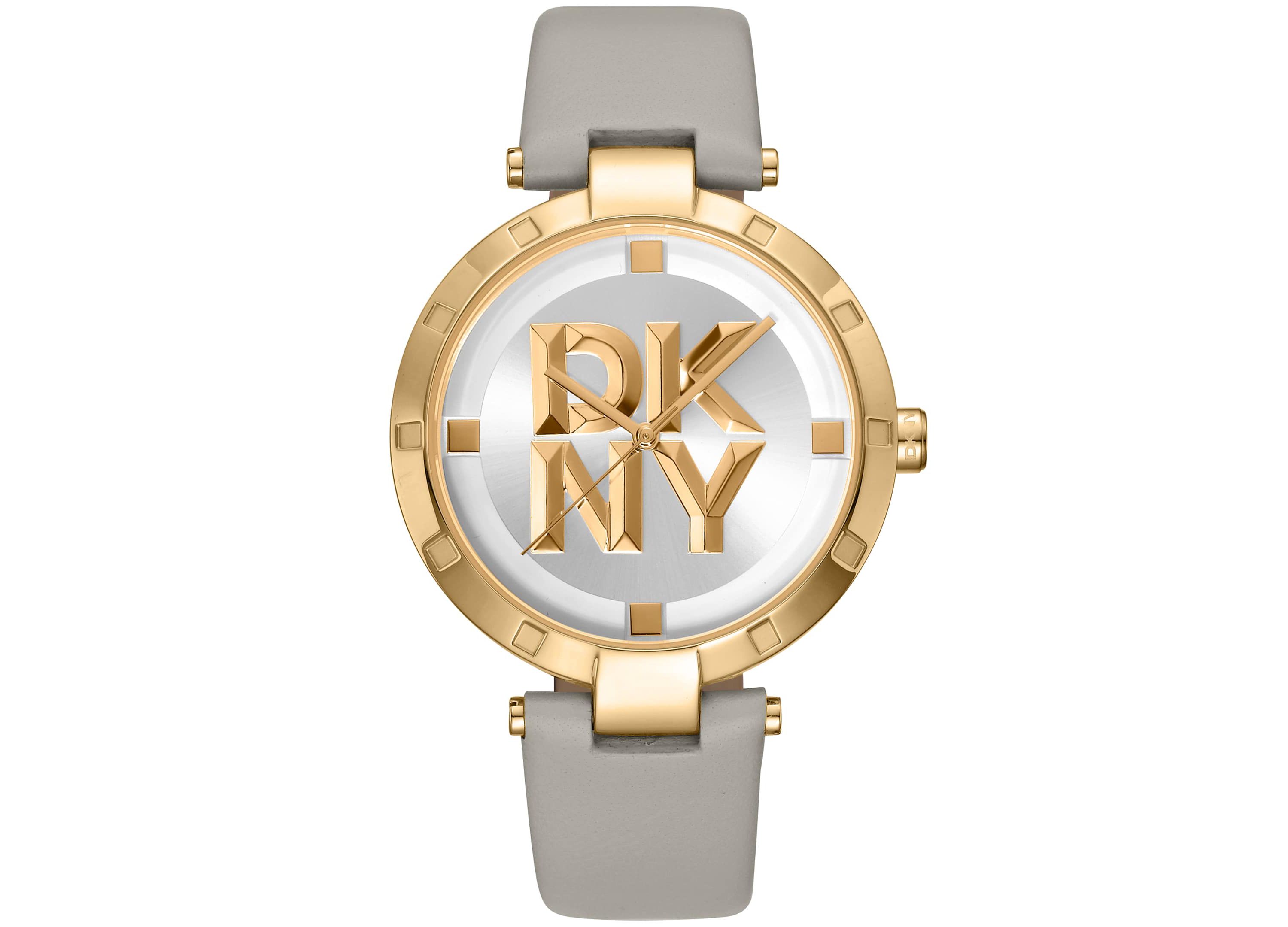 Womens Essential Logo Silver White Dial Grey Leather Strap Watch
