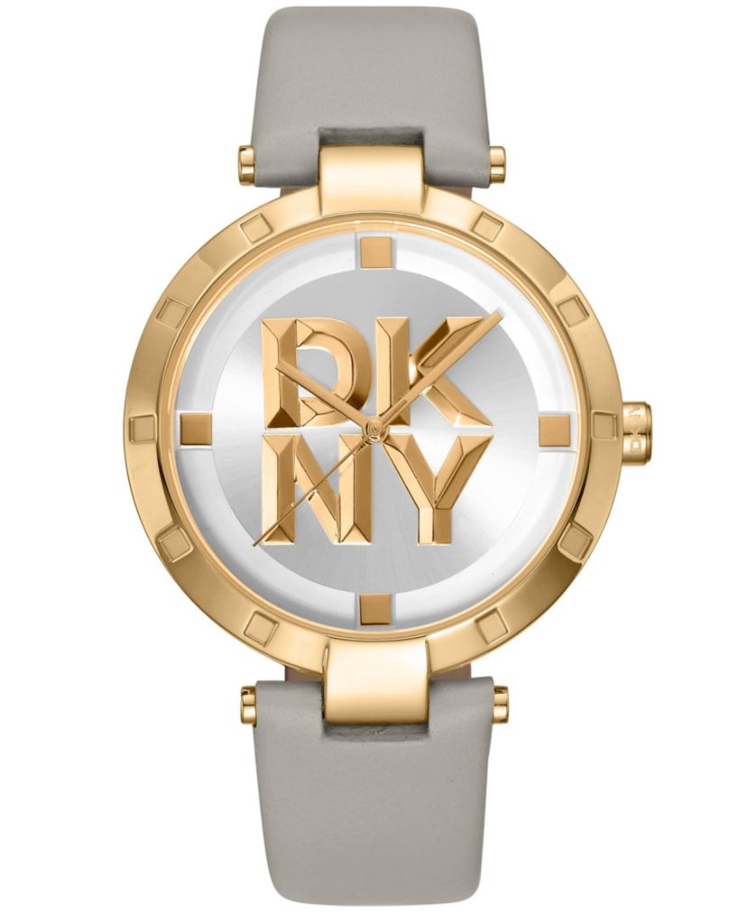 Womens Essential Logo Silver White Dial Grey Leather Strap Watch