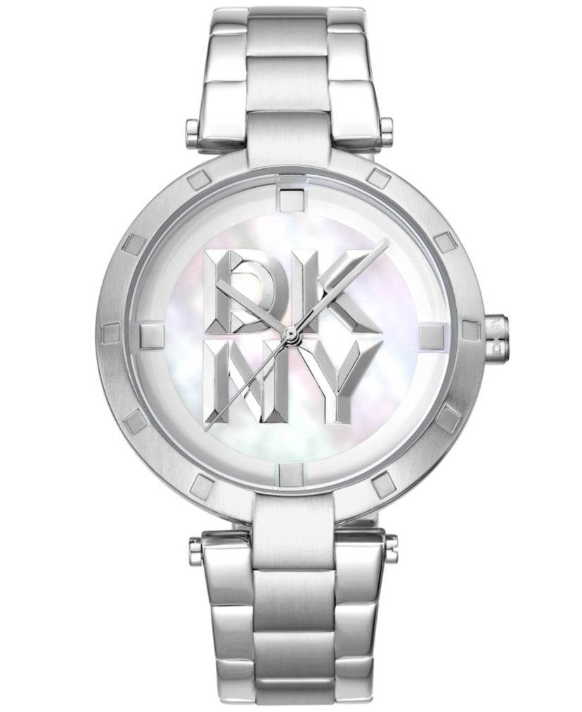 Womens Essential Logo White MOP Dial Stainless Steel Bracelet Watch