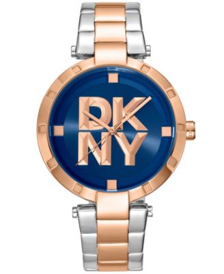 DKNY Women's Essential Logo Dark Blue Dial Rose Gold Two-Tone Stainless Steel Bracelet Watch