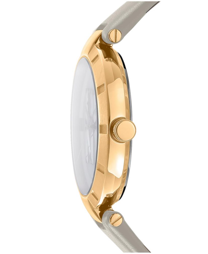Womens Essential Logo Silver White Dial Grey Leather Strap Watch