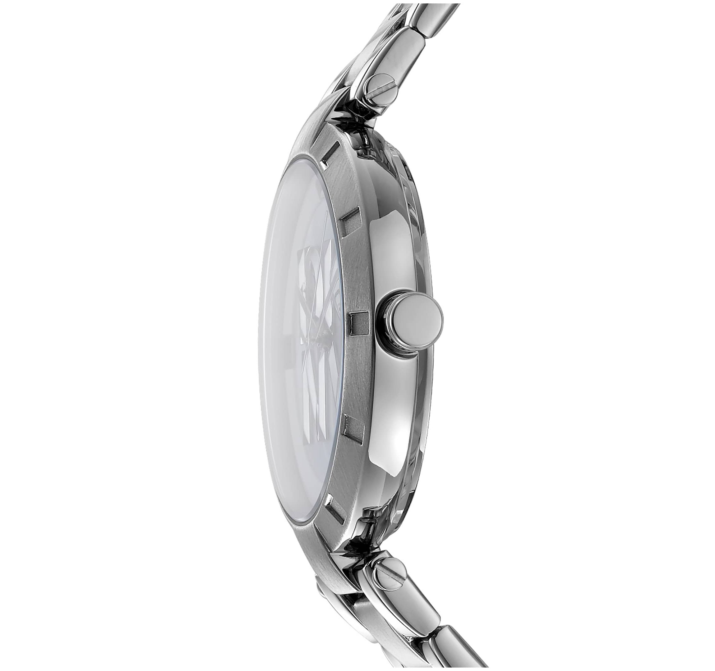 Womens Essential Logo White MOP Dial Stainless Steel Bracelet Watch