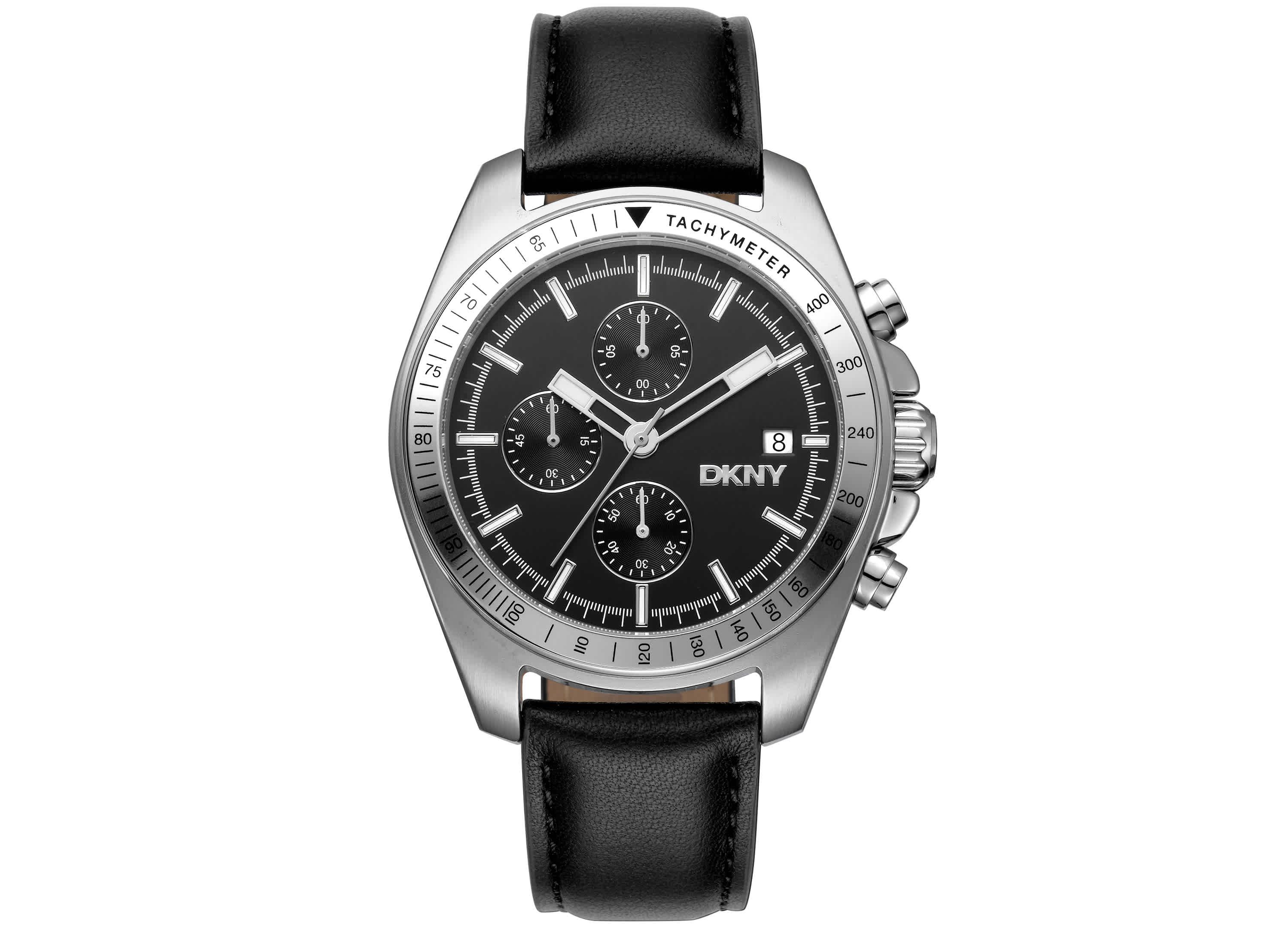 Mens Central Park Chronograph Black Dial Black Leather Strap Watch