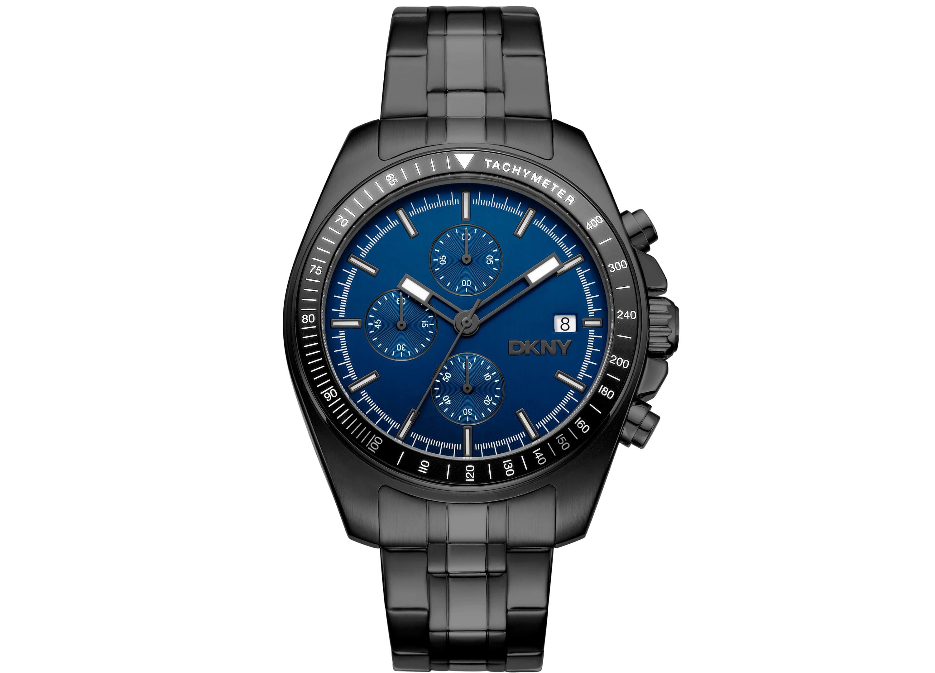Mens Central Park Chronograph Dark Blue Dial Black Stainless Steel Bracelet Watch