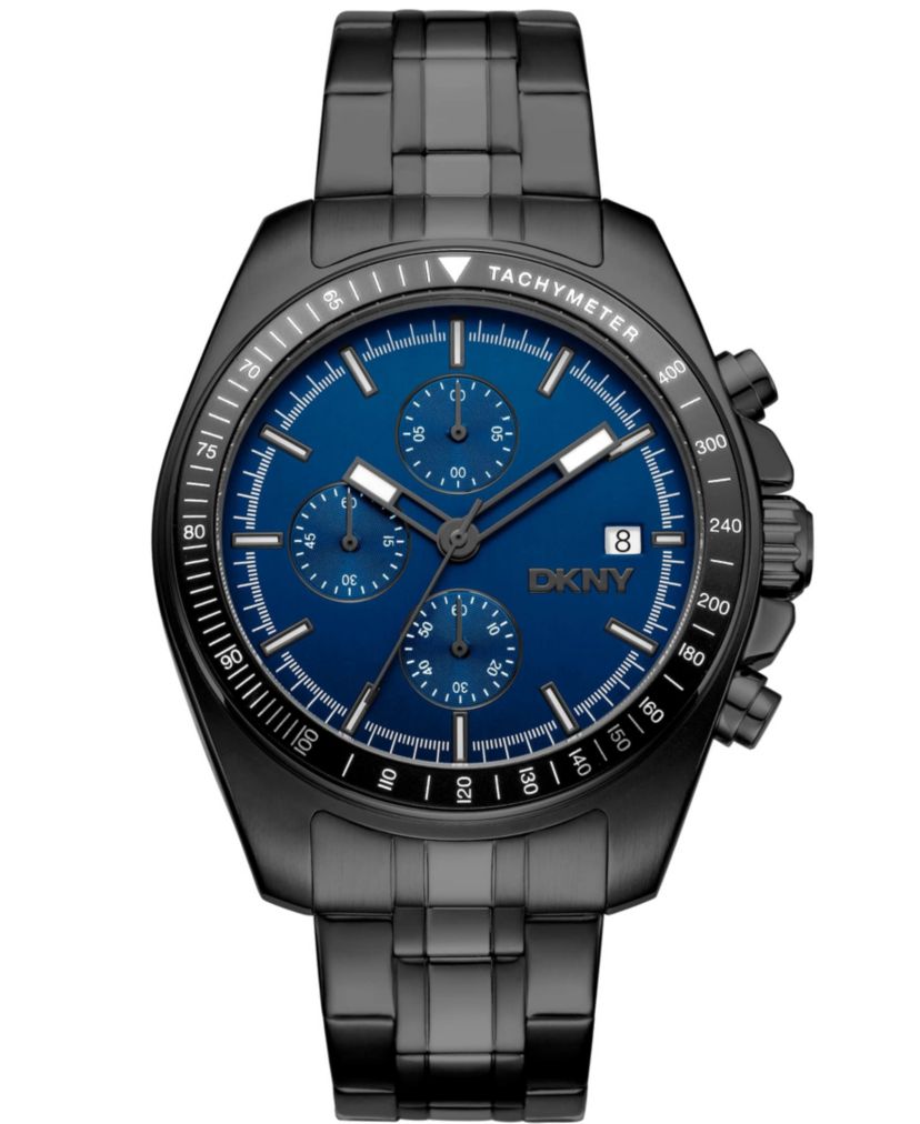 Mens Central Park Chronograph Dark Blue Dial Black Stainless Steel Bracelet Watch