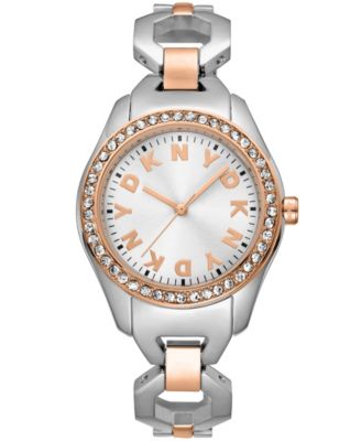 DKNY Women's Astoria Midi Glitz Silver Dial Rose Gold-Two-Tone Stainless Steel Bracelet Watch