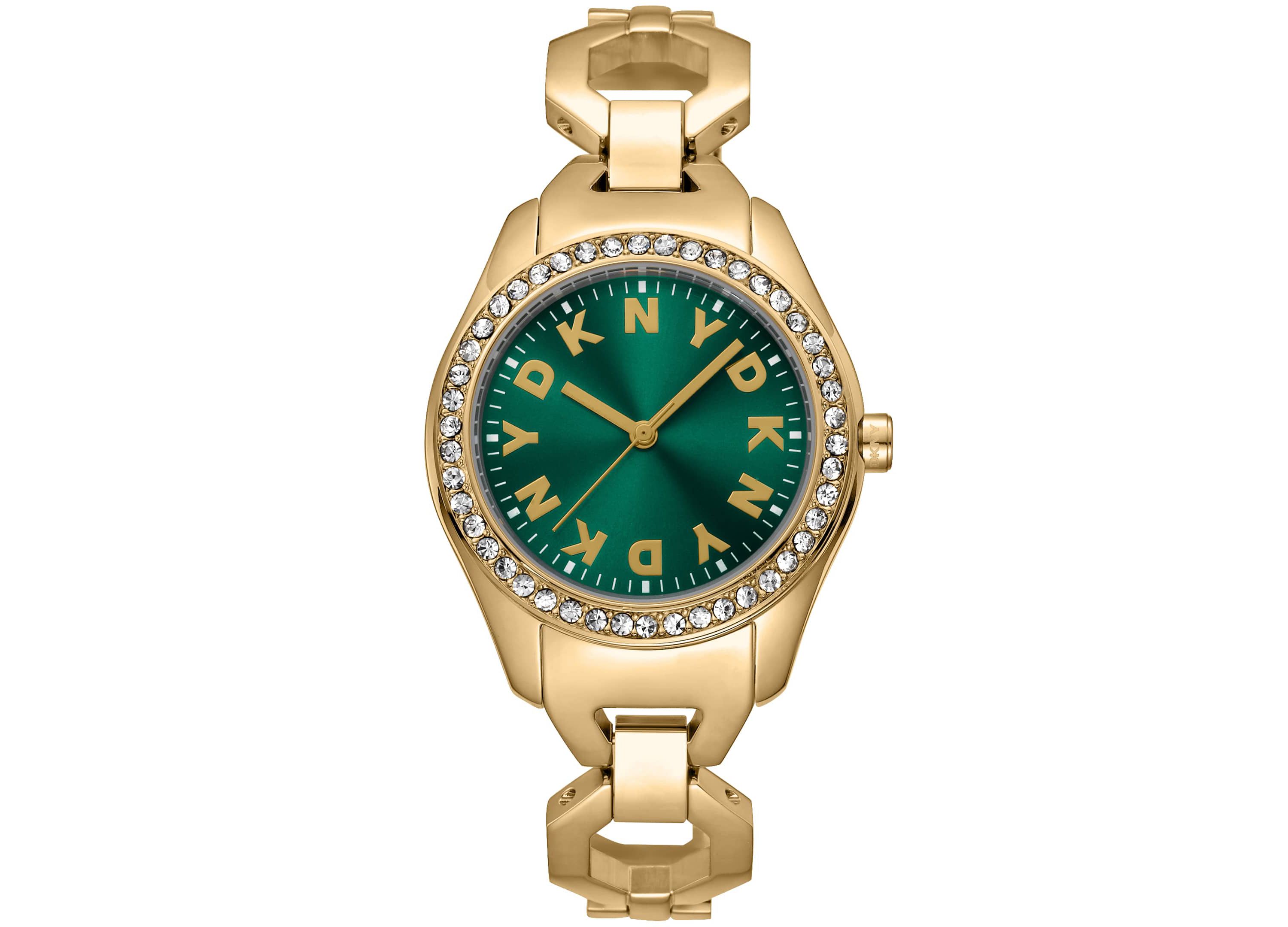 Womens Astoria Midi Glitz Silver Dark Green Dial Gold-Tone Stainless Steel Bracelet Watch