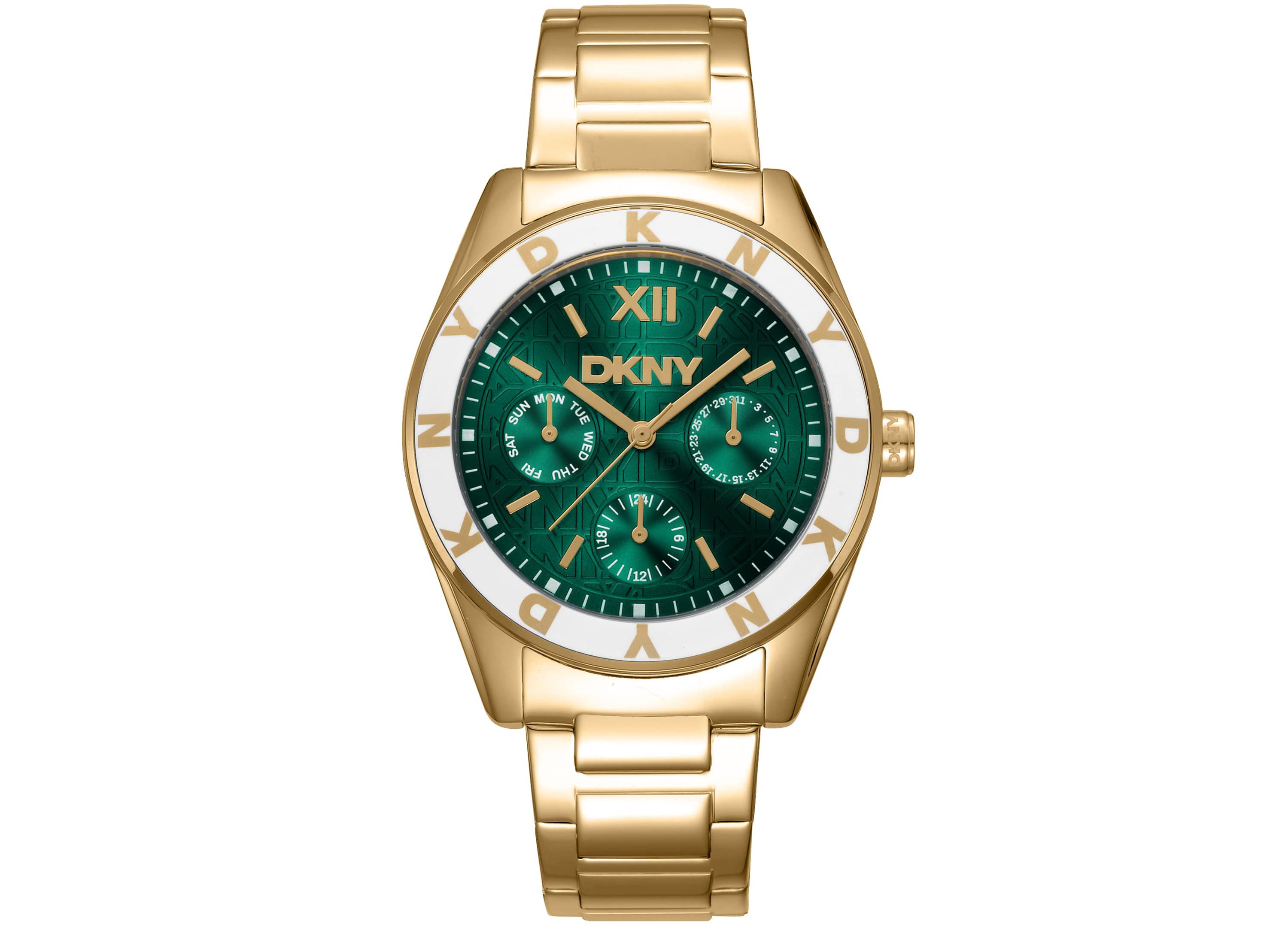 Womens Chambers Multi Sport Chronograph Dark Green Dial Gold-Tone Stainless Steel Bracelet Watch