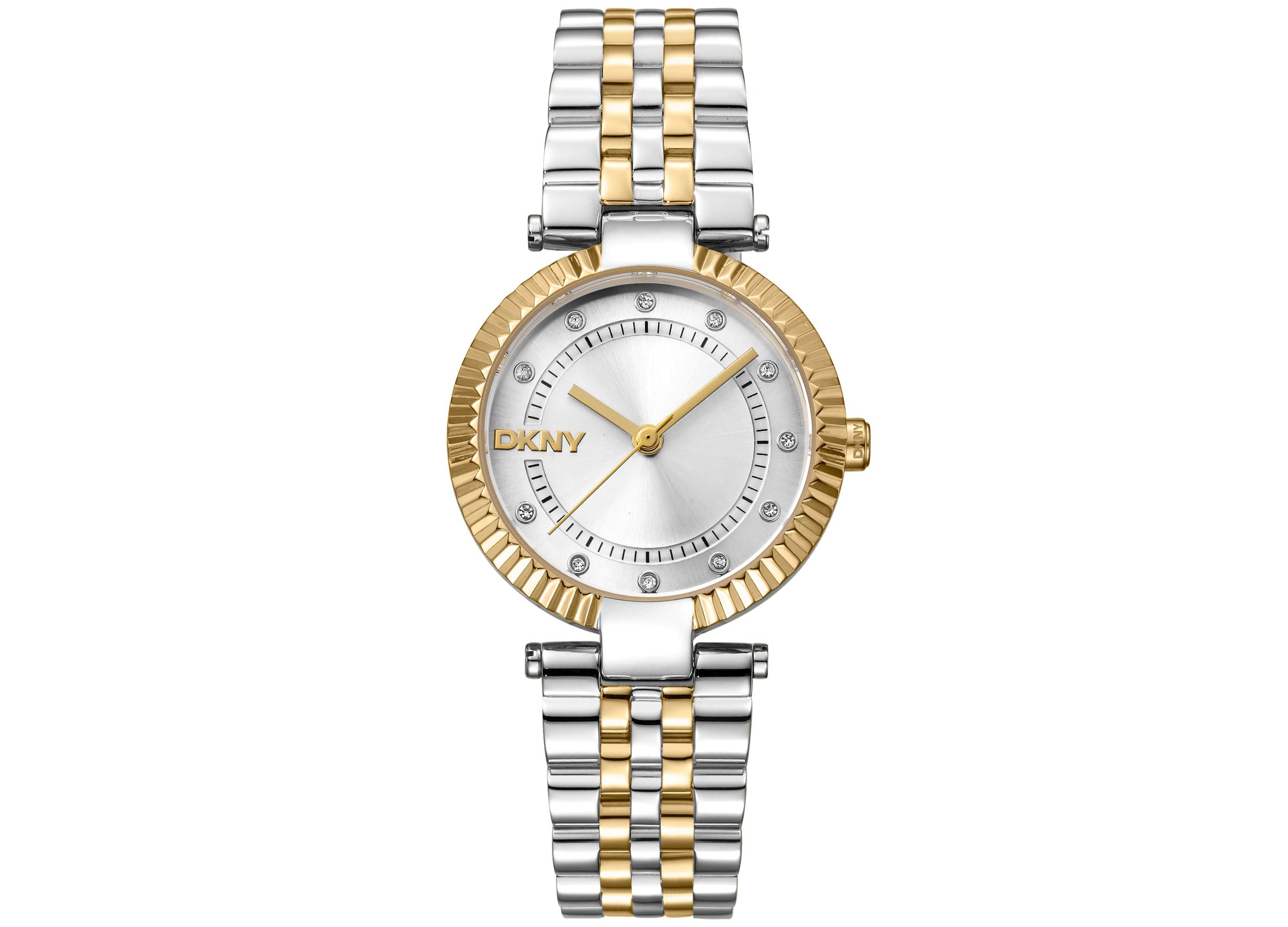 Womens Essential Glitz Silver Dial Red Gold-Two-Tone Stainless Steel Bracelet Watch