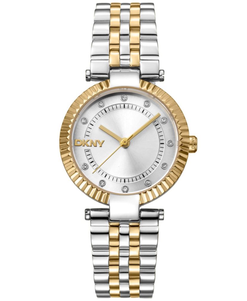 Womens Essential Glitz Silver Dial Red Gold-Two-Tone Stainless Steel Bracelet Watch