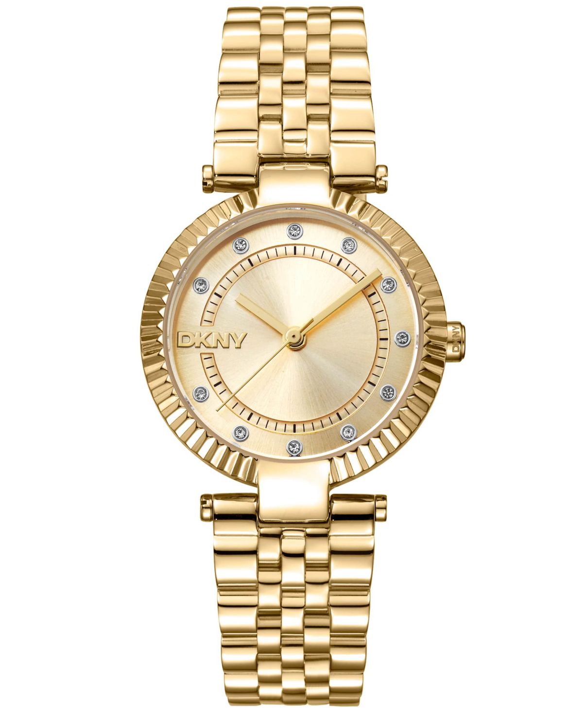 Womens Essential Glitz Champagne Dial Gold-Tone Stainless Steel Bracelet Watch