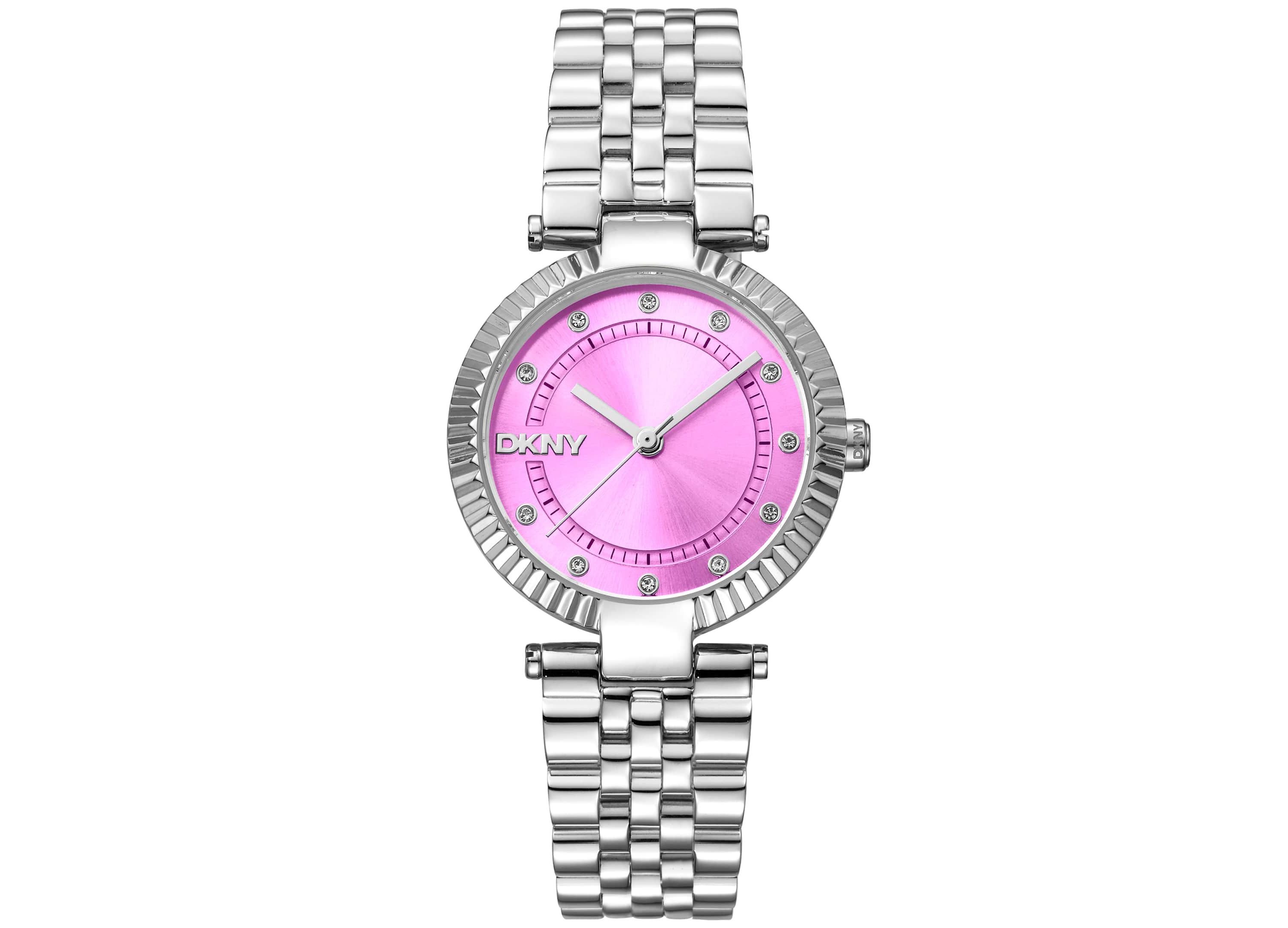 Womens Essential Glitz Pink Dial Stainless Steel Bracelet Watch