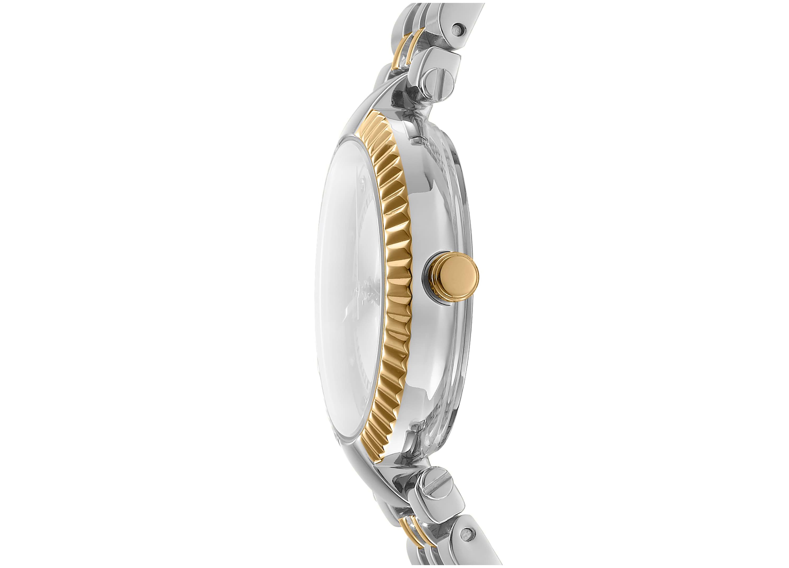 Womens Essential Glitz Silver Dial Red Gold-Two-Tone Stainless Steel Bracelet Watch
