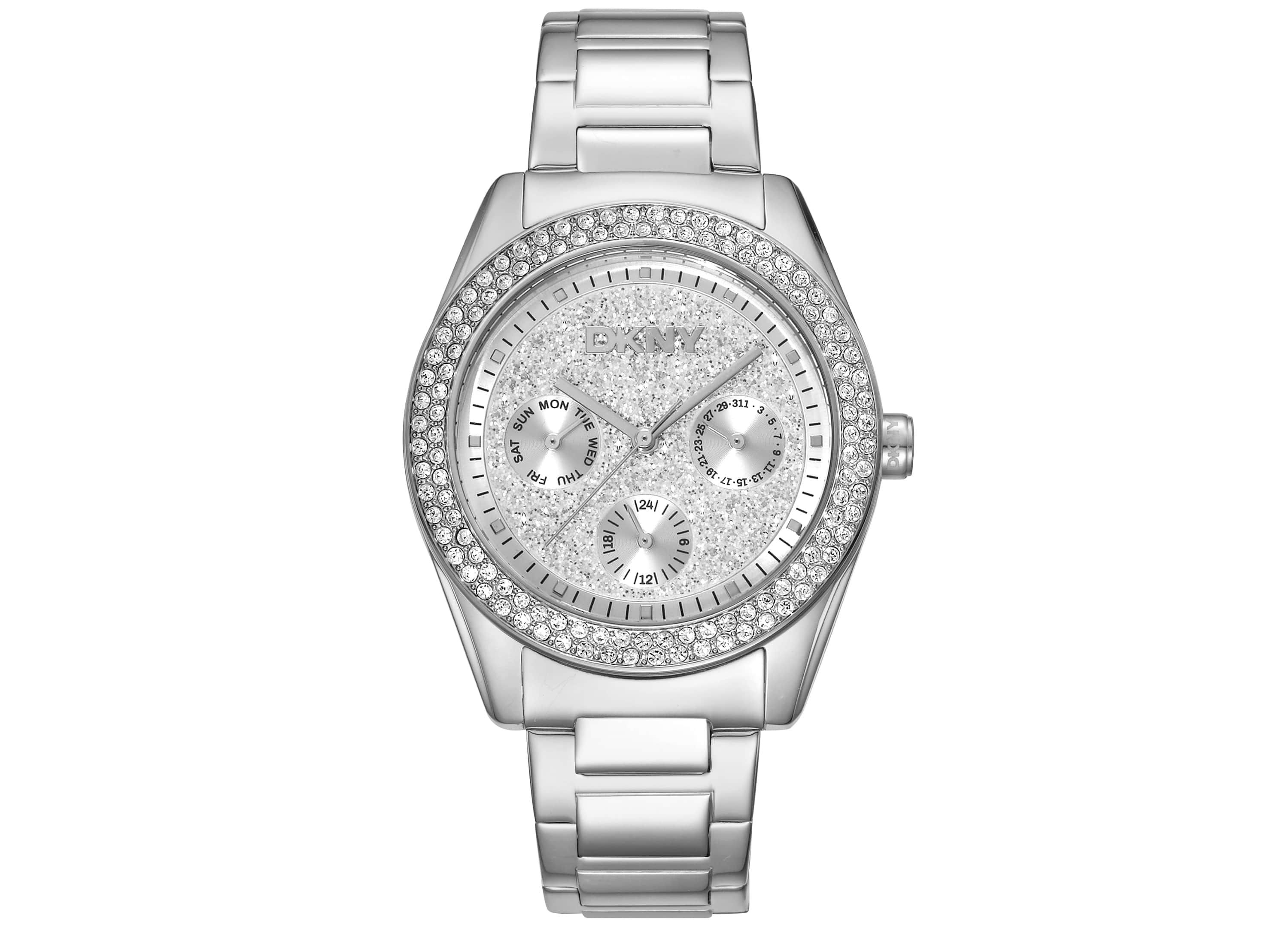 Womens Chambers Multi Function Chronograph Silver Powder Dial Rose Gold-Tone Stainless Steel Bracelet Watch
