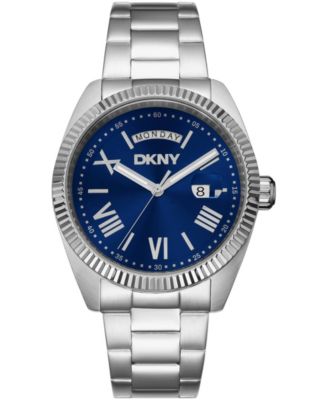DKNY Mens Day Date Blue Dial Stainless Steel Bracelet Watch 41mm 100M