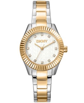 DKNY Women's Chambers Glitz Silver Dial Gold Two-Tone Stainless Steel Bracelet Watch