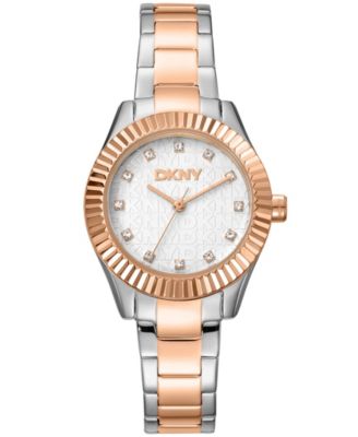 DKNY Women's Chambers Glitz Silver Dial Rose Gold-Two-Tone Stainless Steel Bracelet Watch