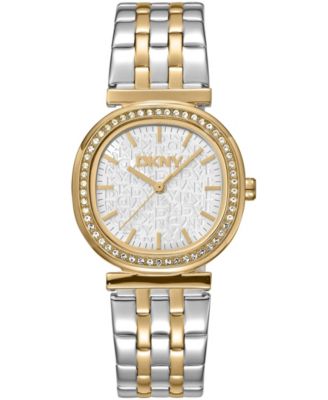 DKNY Women's Silver Crystal Bezel Two-Tone Gold Stainless Steel Bracelet Watch 30mm 30M